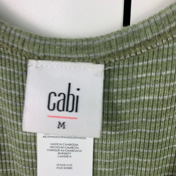 Cabi Medium 6143 Wink Tank Green Stripe Ruffle Sleeveless Top Ribbed Romantic - Picture 4 of 7
